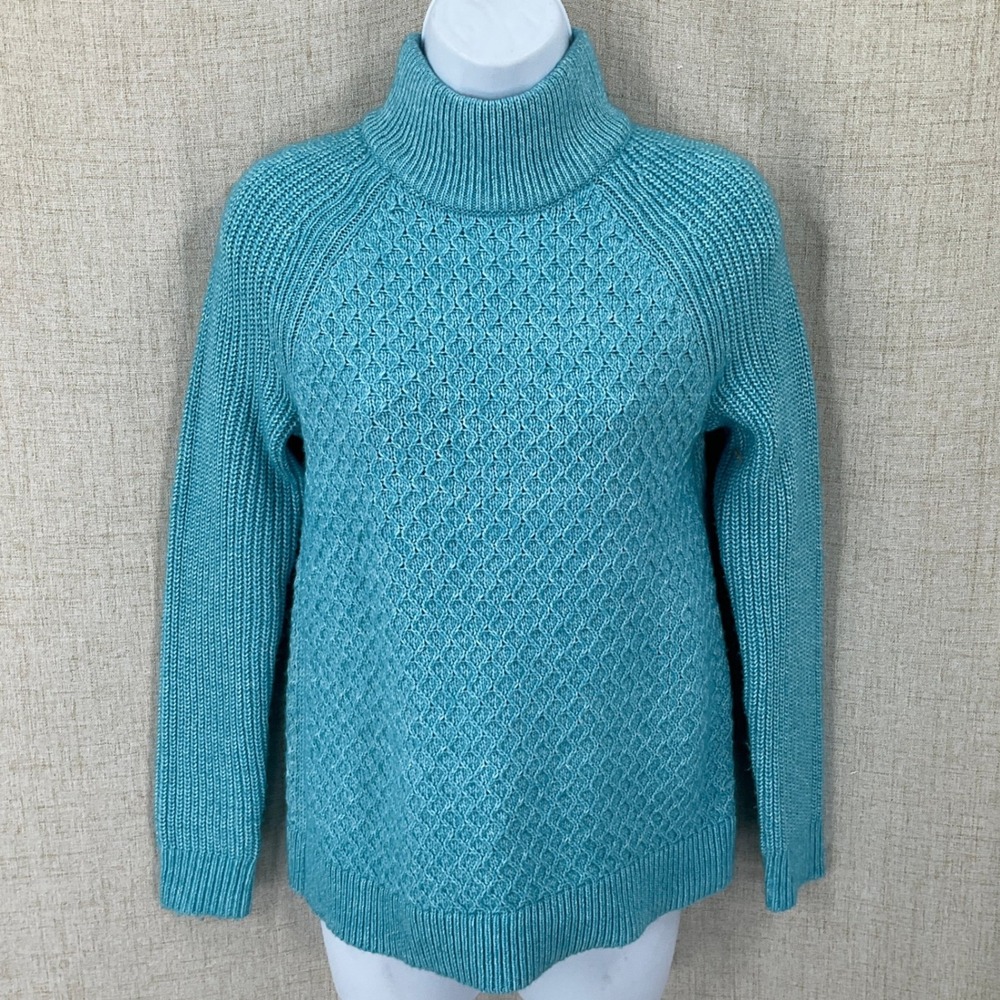 Talbots Sweater Womens S Blue Wool Blend Textured Turtleneck Classic Coastal